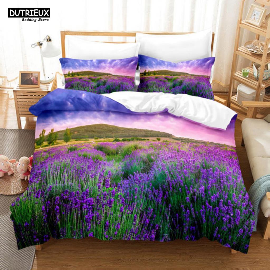 Purple Flower Bedding Set Butterfly Bed Linen Double Queen King Twin Full Women Girls Romantic Lavender Duvet Cover Pillowcase