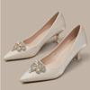 Leisure Sandals for Women Slides Casual Strange Mid Heels Classic Shoes Women Bling Bright Diamond Pointed Toe Summer Sandals