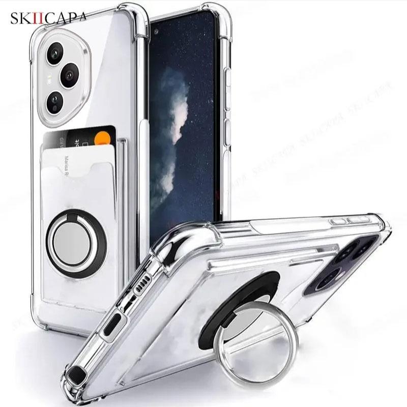 

Противоударный прозрачный чехол с держателем-кольцом-подушкой безопасности для Honor 400 Pro, со слотом для карт, подставкой, мягкая накладка для Honor 400Pro 400 Lite Funda Honor 400 (Global) чёрный