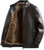 Men's Winter Windproof Warm Faux Leather Jacket Stand Collar Fleece Lined Casual Motorcycle Bomber Jacket With Faux Fur Lined Plus Size for Male