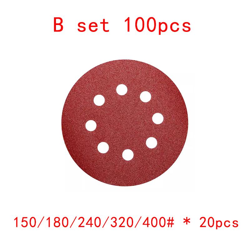 5inch 8 Hole 125mm Sanding Paper Set Screen Discs Woodworking Metal Grinding Disc Abrasive Polishing Tool 40/80/100/120/2000Grit