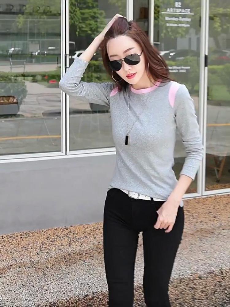 Autumn Winter Women Long Sleeve T-Shirt Contrast Color Thickened Outer Top Bottoming Shirt New