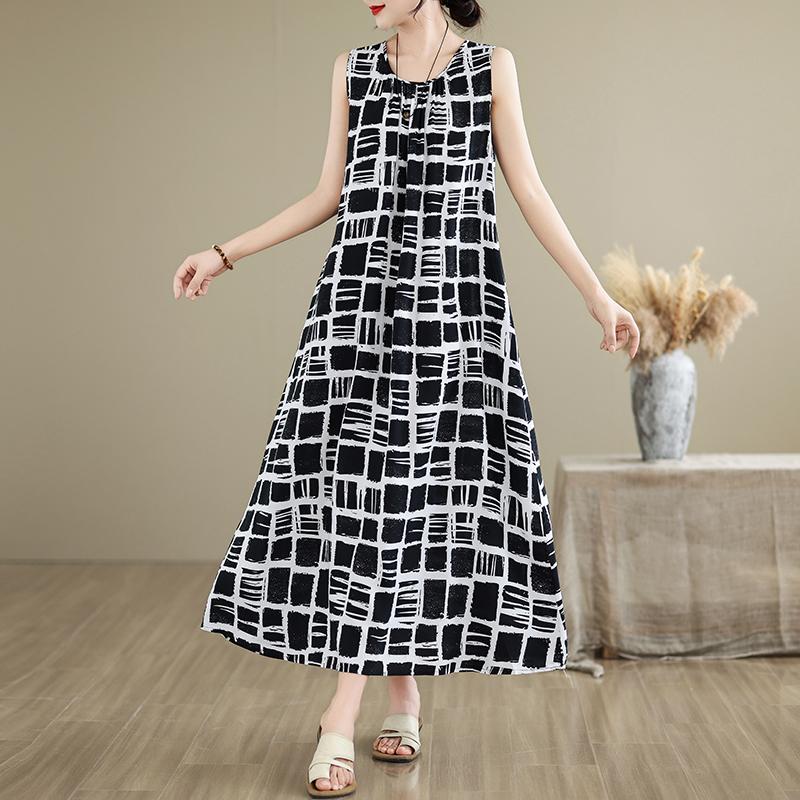 Elegant Women's Summer Dress Loose Sleeveless Plus Size Casual Long Dresses Vintage Clothes