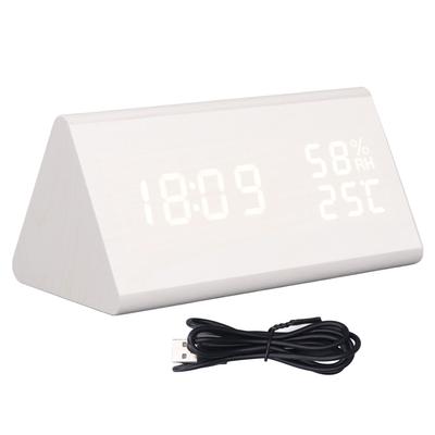 LED Digital Alarm Clock Multipurpose Wooden Clock with Voice Control Humidity Temperature Week Time