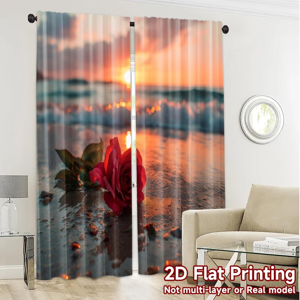 2pcs, 2D FLAT PRINTING Curtains (Without Rod) BeachRoseSunset Modern Curtains Digital Printed Versatile Fabric Curtains