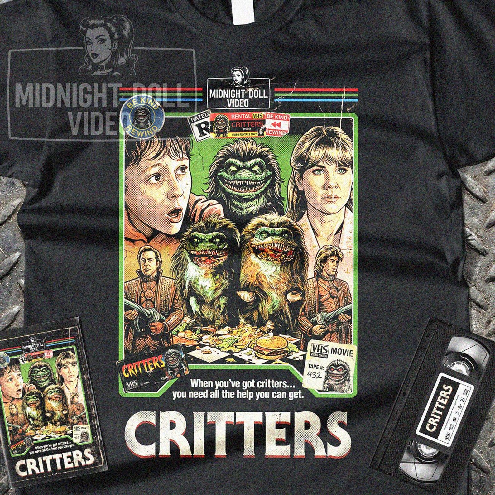 Critters (1986) - VHS Tribute T-Shirt - 80s Sci-Fi Horror 4XL