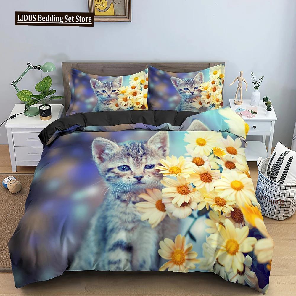 3D Tier Bettwäsche Set Niedliche Katze Gedruckt Bettbezug Set Einzel Doppel Full Queen King Size Bettdeckenbezug Mit Kissenbezug 2/3 STÜCKE