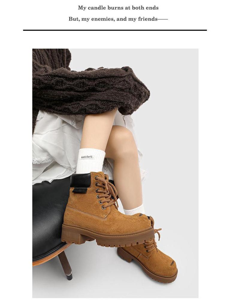 Mickey Yellow Herren Retro Motorrad-Martin-Stiefel mit dicken Sohlen und Höhenverstärkung