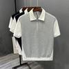 Lätt mogen stil Sommar Herrmode Pikétröja med halv dragkedja Kortärmad Lite vid Avslappnad Färgblockerad Kortärmad T-shirt Trendig