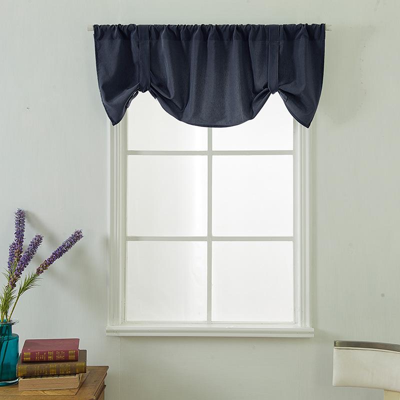 Pastoral style solid color polyester cotton small short curtain finished product, through rod curtain