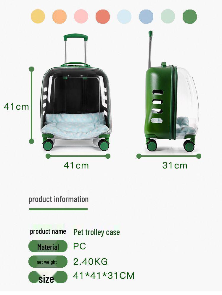 Transparent Pet Travel Suitcase & Stroller - Double-Layer, Airline-Approved for Cats & Dogs.