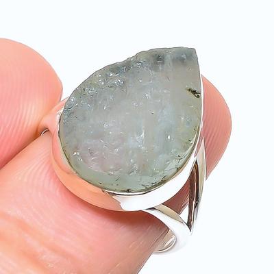 Natürlicher Aquamarin Roh Edelstein 925 Sterlingsilber Schmuck Ring Größe 7.5 s2V29