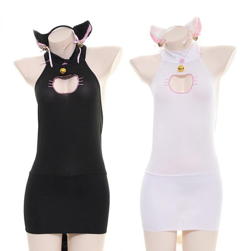 Sexy Chest Hollow Backless Cat Girl Anime Cosplay Costume Sex Underwear with Removable Tail Temptation Role Play Lingerie