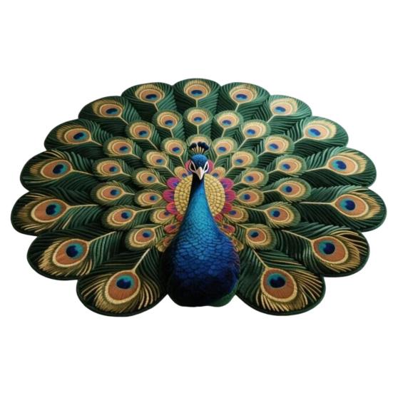 3D Peacock Pattern Plush Rug Non-Slip Backing Easy To Clean Various Sizes Living Room Rug Home Decor