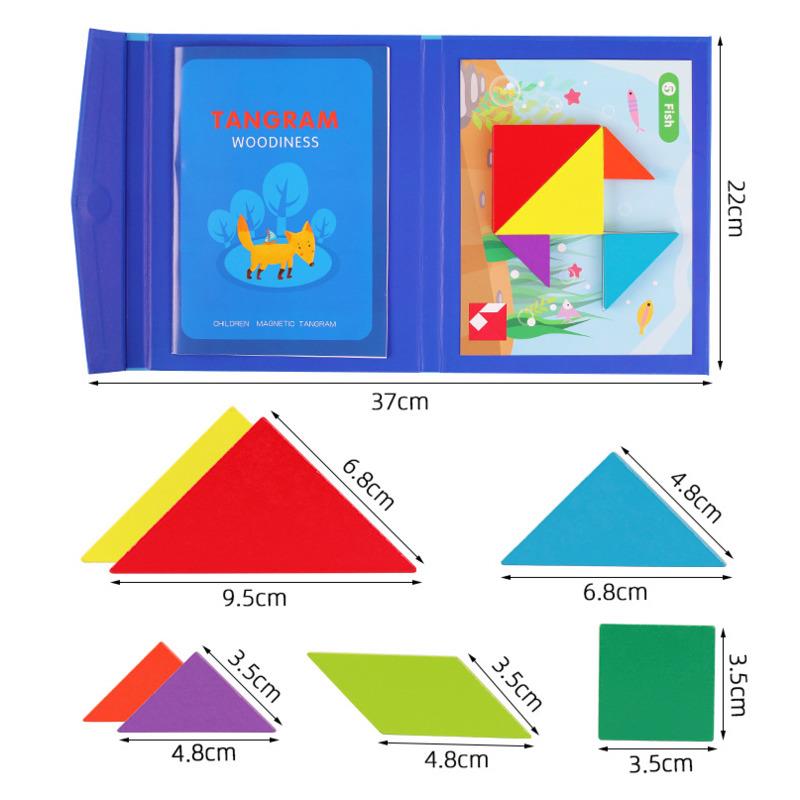 Magnetic 3D Geometric Shapes Tangram Jigsaw Board Puzzle Book Kids Montessori Games Baby Educational Wooden Toys Gifts For Kids