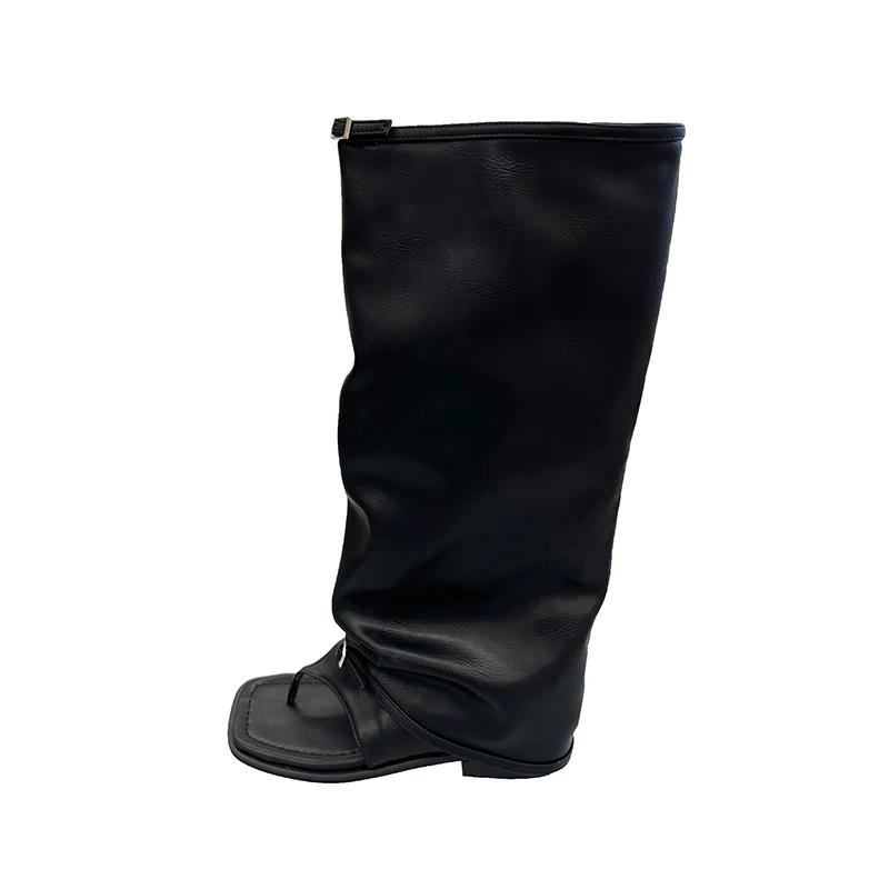 Fashion Women's Sandal Boots Toe Clip Square Toe Leaked Toes One Kick Shoes Women Dress Personality Designer Style Zapatillas De Mujer