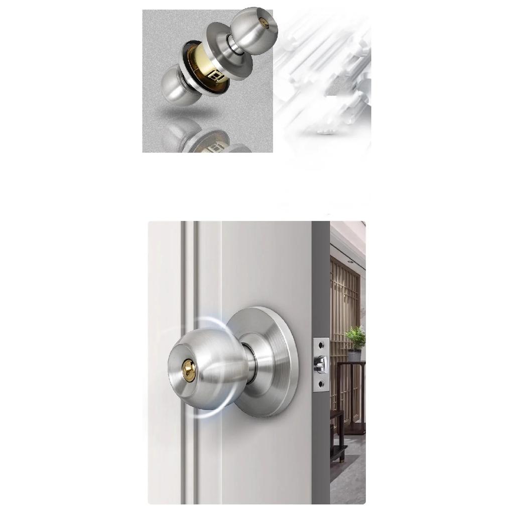Cerradura Esférica de Doble Cara para Llave de Lengüeta Única Manija de Acero Inoxidable Cerraduras para Puertas de Dormitorio Pomo de Puerta Interior con Cerradura y Llave