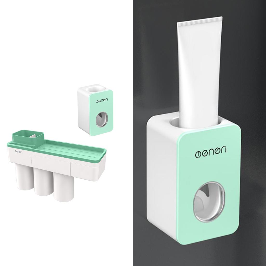 Toothbrush Holder Toothpaste Stand Bathroom Storage Organizer Self Wall Mounted Without Drilling Toothpaste Squeezer Dispenser