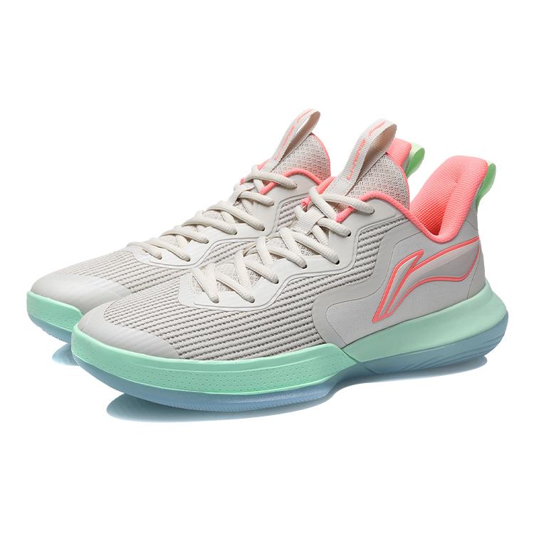 Li Ning Flash Basketball Shoes Men's Low Top Gray/Green/Pink ABCR007-1
