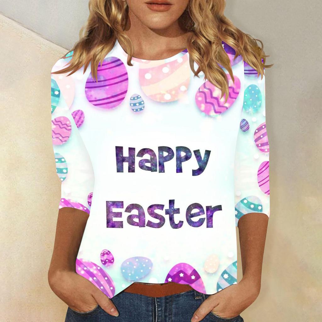 Round Neck 3D Rabbit Festival Printed Top Fashionable Casual Long Sleeved Women's T-shirts