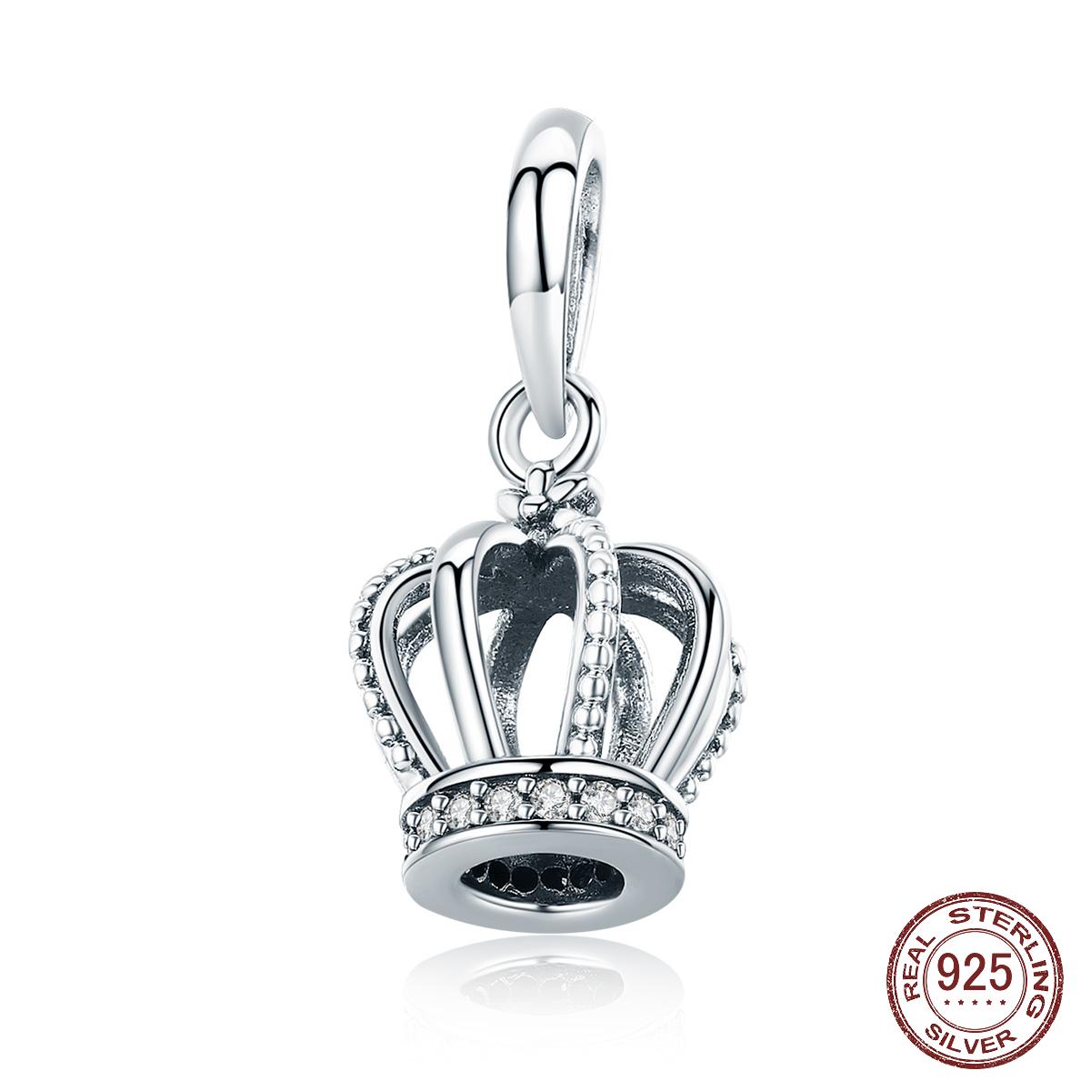 

925 стерлингового серебра принцессы короны прозрачный кулон амулеты для браслетов и ожерелий цепочка ювелирных изделий