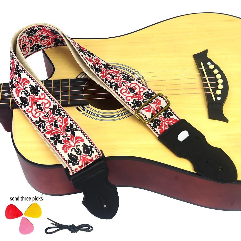 Retro Ethnic Embroidered Guitar Strap - Wooden and Electric, Polyester Printing, UK Style