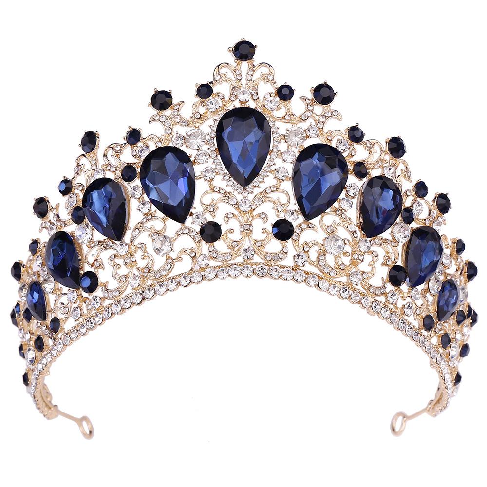 2026 European Wedding Golden Hair Accessories Big Crown, Atmospheric Red Crystal Birthday Bridal Crown