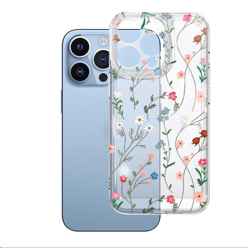 Hot-selling French retro fresh vine floral transparent mobile phone case iPhone17 anti-drop all-inclusive Apple 15