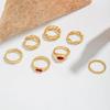 Bohemian Rhinestone Geometric Finger Rings Set For Women Red Crystal Heart Gold Color Chain Shaped Ring Female Party Jewelry