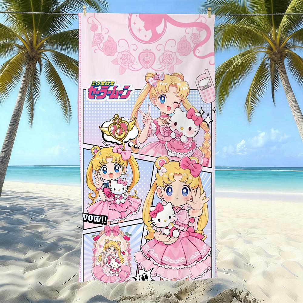 Sailor Moon Microfiber Beach Towel Quick-Drying Absorbent Cartoon Printed Swimming Bath Towel Seaside Portable