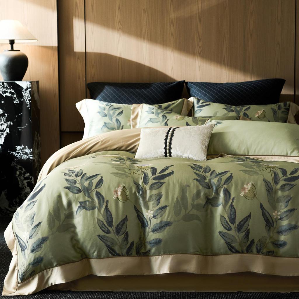 New 60s Lyocell Cool Feel Digital Print 4-Piece Bedding Set: Duvet Cover & Bed Sheet for 1.8m Bed