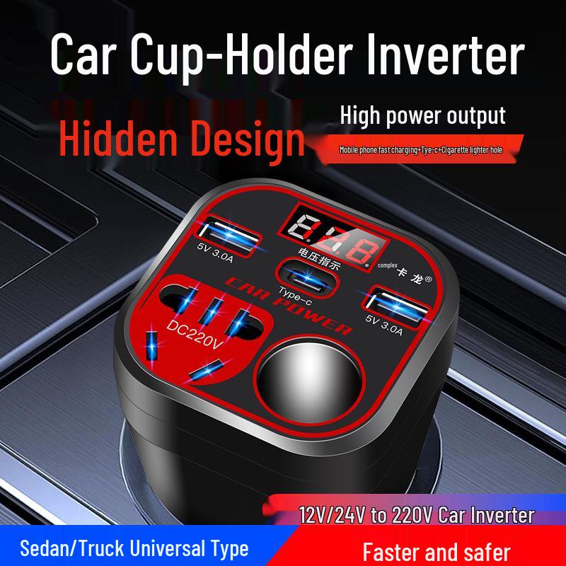 Universal 12V/24V To 220V High-Power Car/Truck Fast-Charge Inverter with Cigarette Lighter Socket