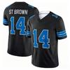 Men's #14 Amon‑Ra St Brown Blue Short Sleeve American Football Top Rugby Sport Uniform for  Sports Fans Family Matching
