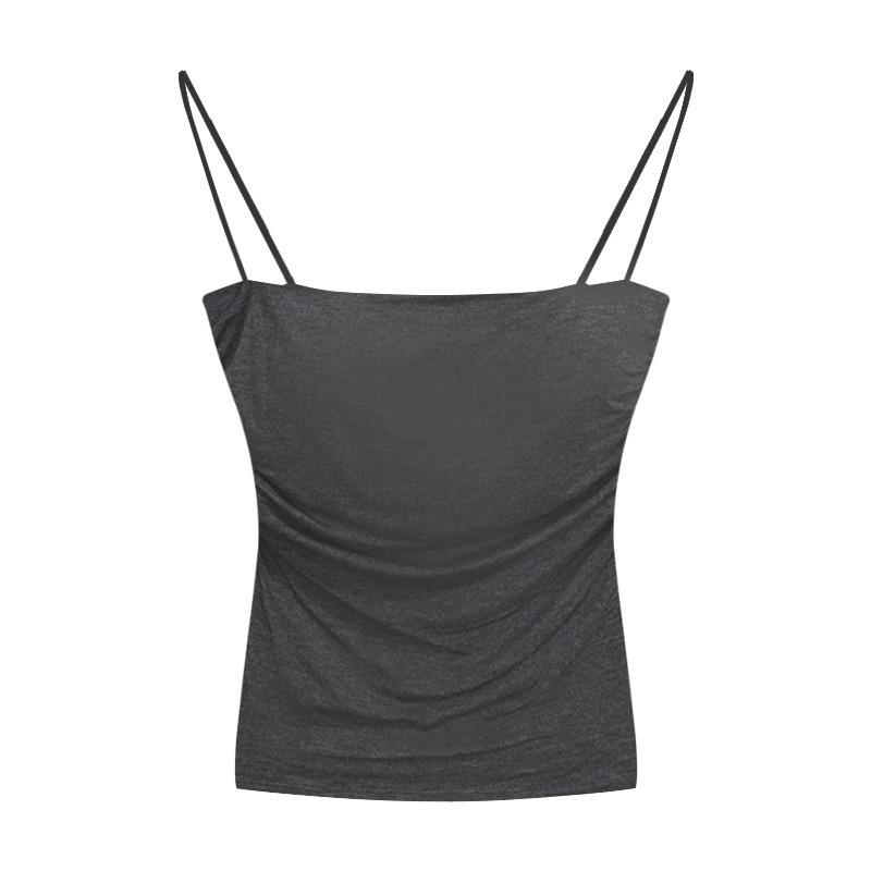 French Pure Sexy Spice Camisole Women Summer Pleated Slim-fit with Chest Thin Strap with Breast Pad Top