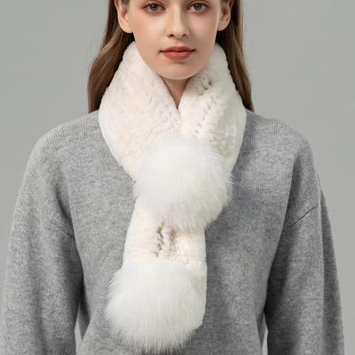 Winter Korean Version Double-sided Rex Rabbit Hair Woven Fur Scarf Fox Hair Real Hair Cute Mao Mao Scarf Warm and Fashionable