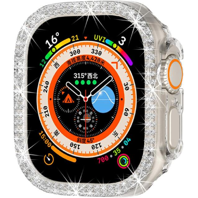 Compatible with Apple Watch Ultra 3/2/1 49mm Double Row Bling Diamond Case PC Bumper Protective Cases Women Men Crystal Shining Rhinestone Cases