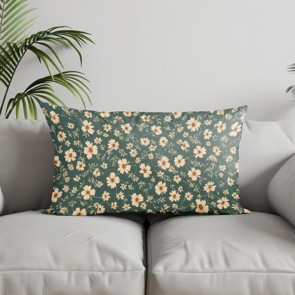 Home Decor Floral Pattern Rectangle Pillow Cover Suitable For Sofa Bedroom Car Pillow Cover Cushion Rectangular Back Cushion
