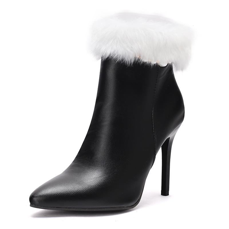 

Women s high-heeled short boots sexy European and American style fine-heeled pointed plush decorative short boots 36 чёрный