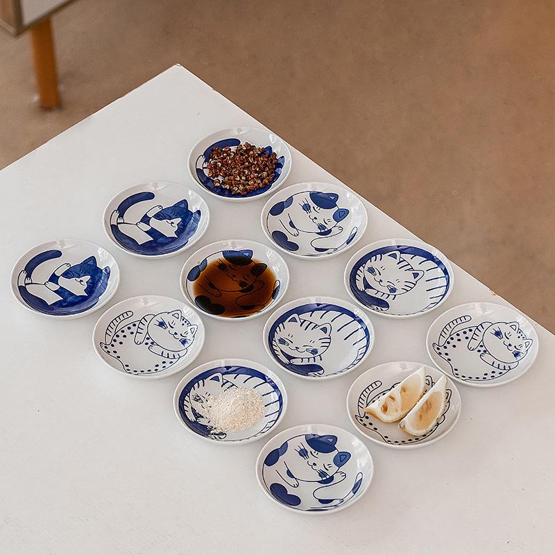 Cartoon Katze Keramik Snackschale - Niedliche Essig- & Gewürzplatte für Zuhause