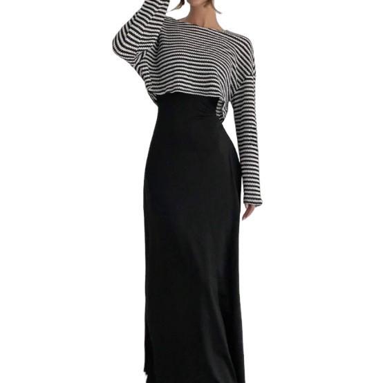 Women s Elegant Two-Piece Set: Slimming Top & Camisole Dress Extra Large чёрный