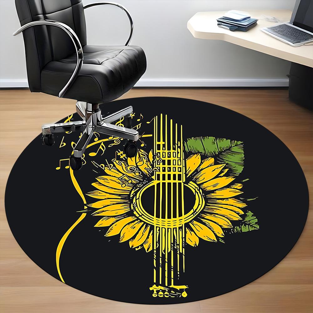 1pc Guitar Sunflower Office Round Area Rug, Indoor Mat Suitable ForOffice, Under Office Chairs Bedroom Living Room Home Decor, Room Deco T181