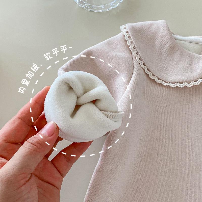 Mädchen Fleecegefüttertes Winter-Basisschicht-Oberteil (Alter 0-5) - Modische einfarbige koreanische Baby-Unterwäsche AY710
