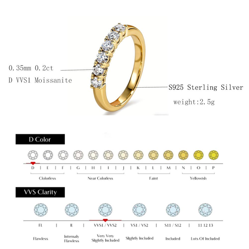 5pcs Moissanite Rings For Women 925 Silver Personalized Ring Wedding Plated 18k White Yellow Golden Woman Designe Jewelry Gifts