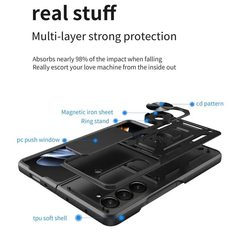 Armor Shockproof Case for Samsung Galaxy Z Fold 6 5 4 3 5G Cover with Ring Magnetic Holder Metal Stand Foldbale