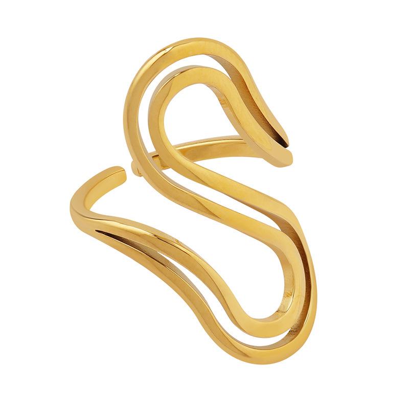 Elegant Handmade S-Shaped Open Ring for Women, Titanium Steel with 18K Gold Plating – Trendy European & American Autumn/Winter Style