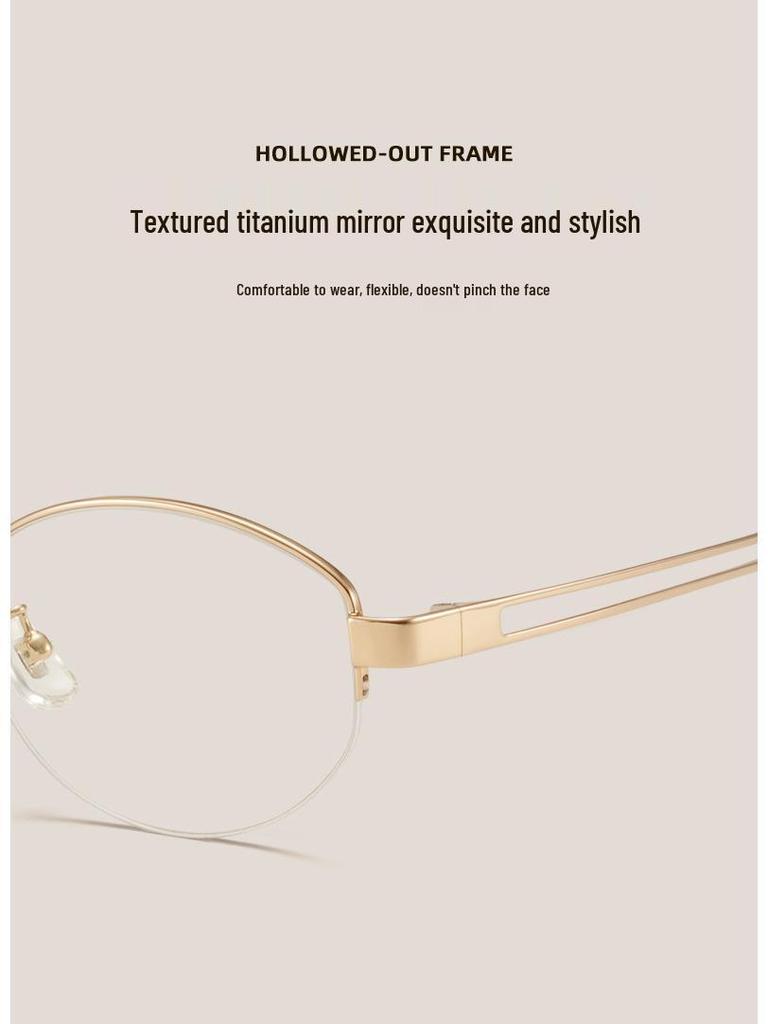 FAK Pure Titanium Semi-Rimless Cat-Eye Eyeglass Frame 55 - Old Money Style, High Intellectual Gold Wire Design 98713