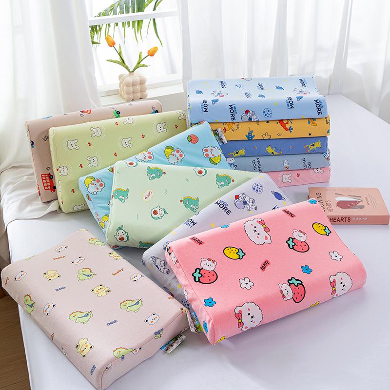 Thailand Latex Pillow Core for All Seasons – Cartoon Design with Cotton Knitted Pillowcase for Students and Babies
