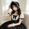 Gekräuselte Spitzenhaube mit Blumenstickerei und faltbarem Design für Cosplay, Anime-Maid und Theaterkostüm-Styling