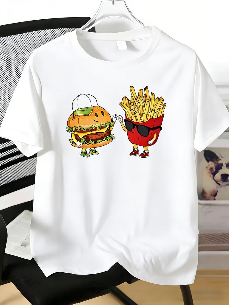 Fashion Unisexs Short Sleeve Crew Neck Tee Cute Fast Food Character High Five Print Soft Cotton Food Enthusiast Urban Casual Shirts