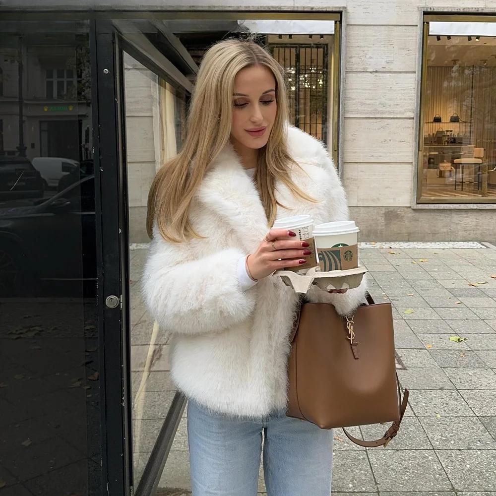 Podzim Zima Dámské Ležérní Hrubé Bundy Módní Streetwear Elegantní Jednobarevné Volné S Klopami Šik Dámské Kabáty